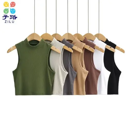 Haut nouveau ins épicé fille section courte Slim mince petit col haut gilet sans manches bas top femme